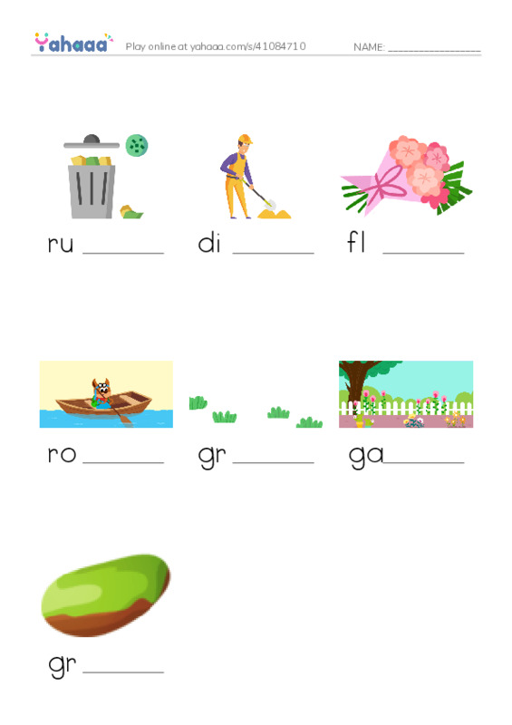 Finish the word worksheet for In a garden