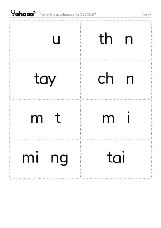 Word flashcards worksheet for Cơ thể