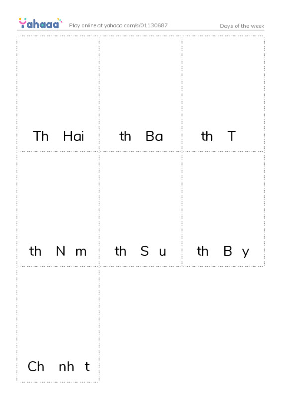 Picture flashcards worksheet for Days of the week