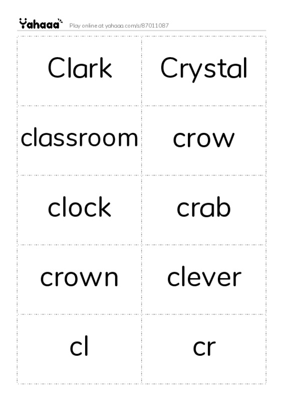 Word flashcards worksheet for Clark, Crystal, classroom and 7 more