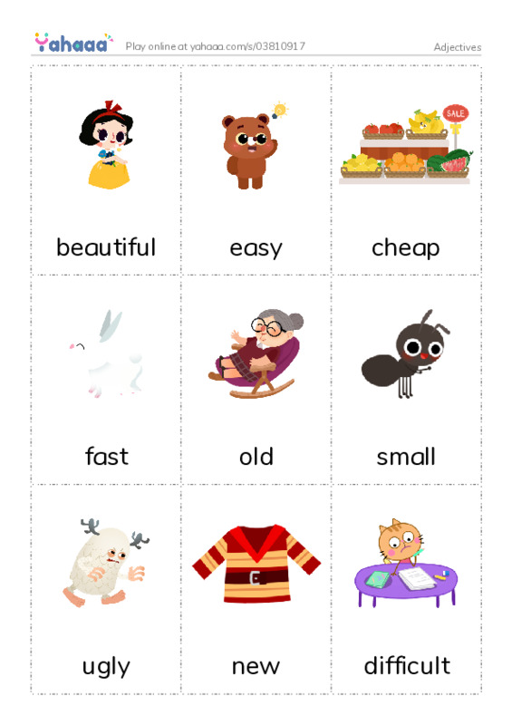 Picture flashcards worksheet for Adjectives