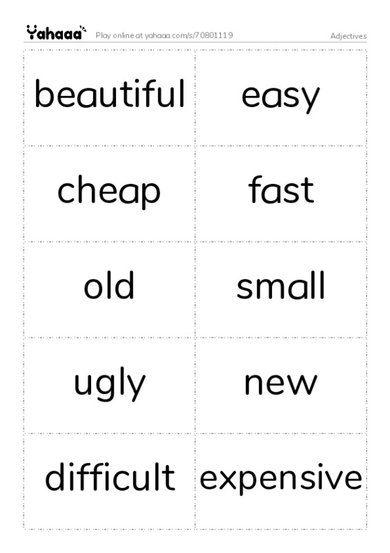 Word flashcards worksheet for Adjectives