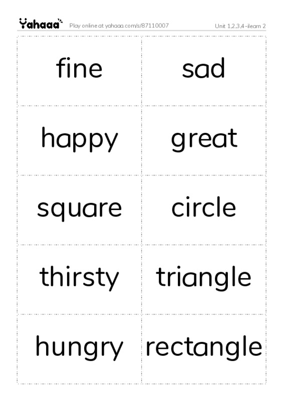 Word flashcards worksheet for Unit 1,2,3,4-ilearn 2