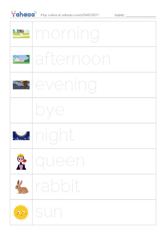 Picture and word rows worksheet for The alphabet (full)