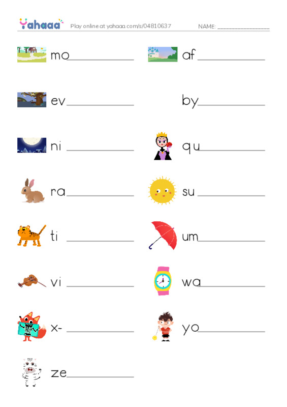 Write the word rows worksheet for The alphabet (full)