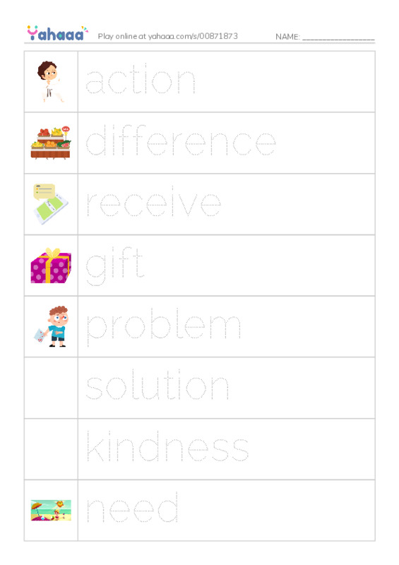 Picture and word rows worksheet for Reach Higher 3A Unit 1 Key Words