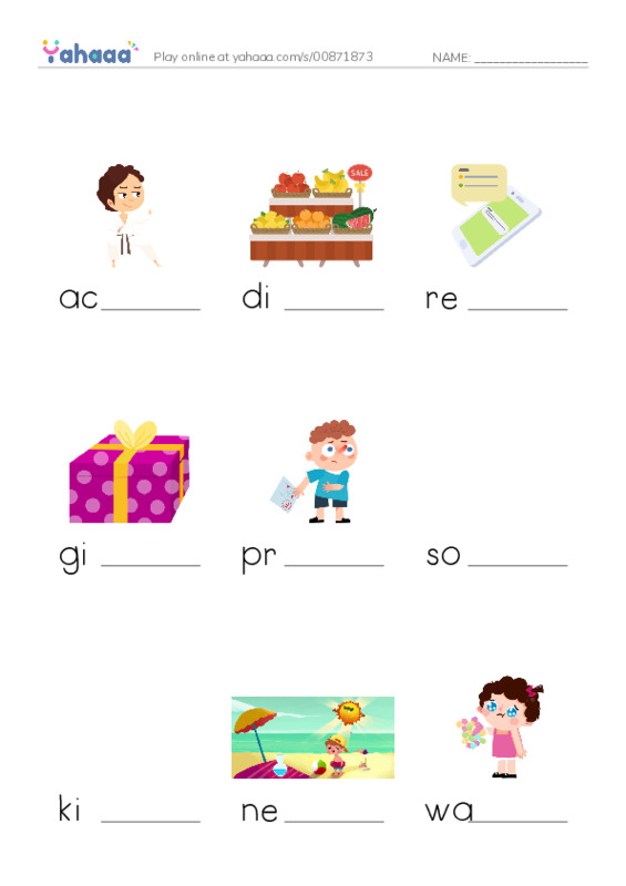 Finish the word worksheet for Reach Higher 3A Unit 1 Key Words