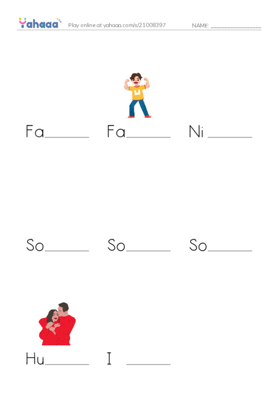 Finish the word worksheet for Father’s Day, Father, Nick is Timmy’s father and 5 more