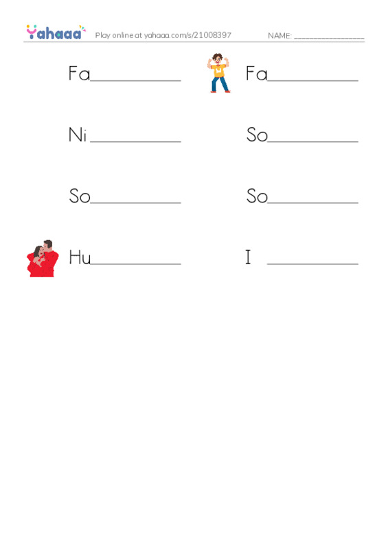 Write the word rows worksheet for Father’s Day, Father, Nick is Timmy’s father and 5 more
