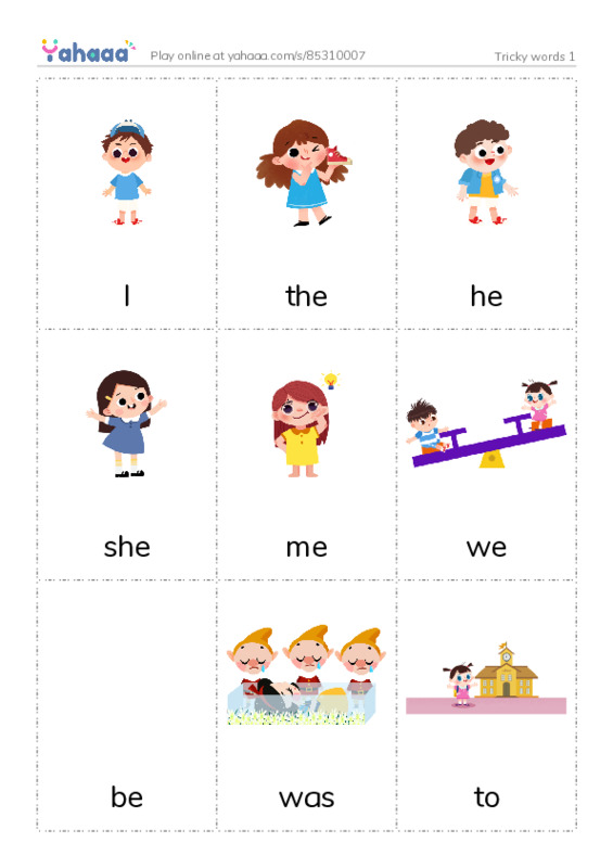 Picture flashcards worksheet for Tricky words 1