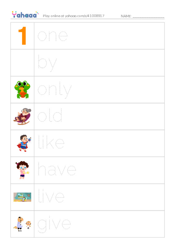 Picture and word rows worksheet for Tricky words 3