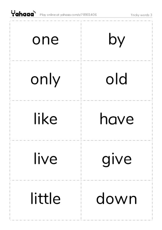 Word flashcards worksheet for Tricky words 3