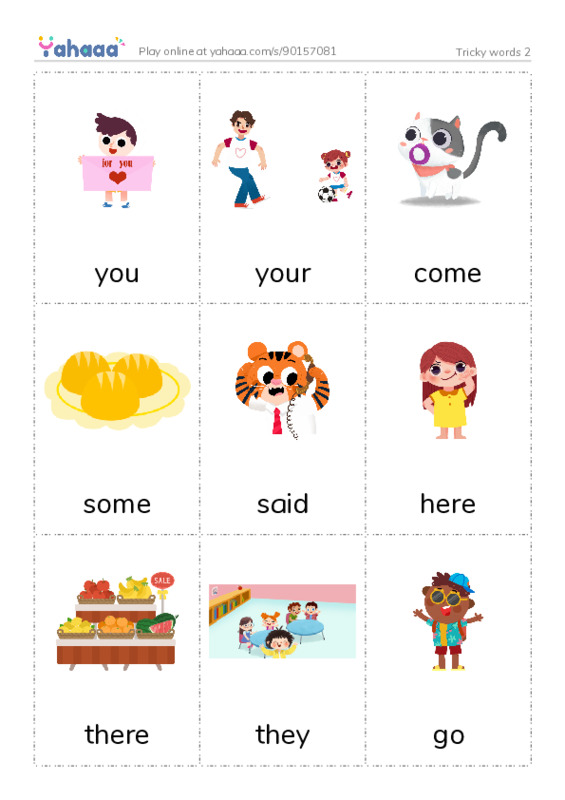 Picture flashcards worksheet for Tricky words 2