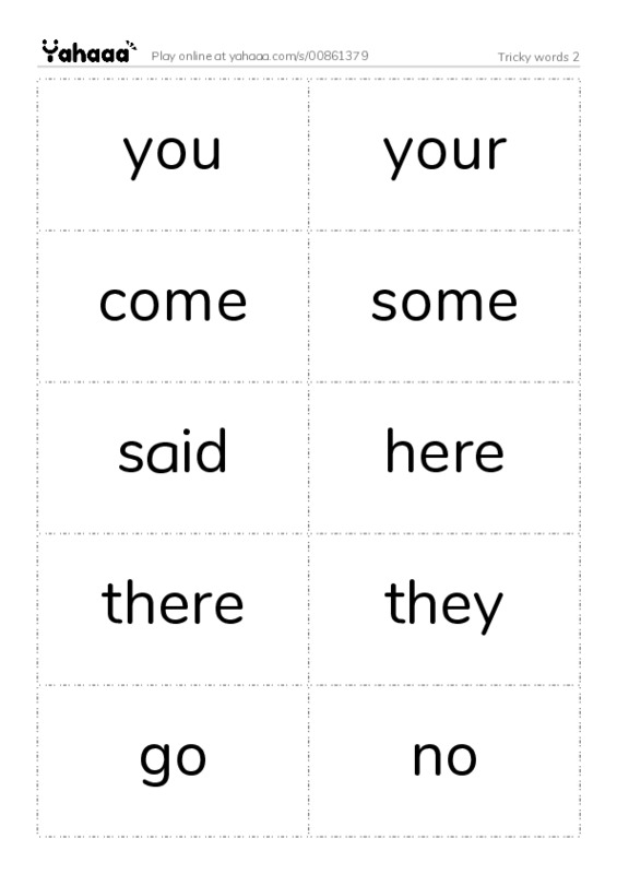 Word flashcards worksheet for Tricky words 2