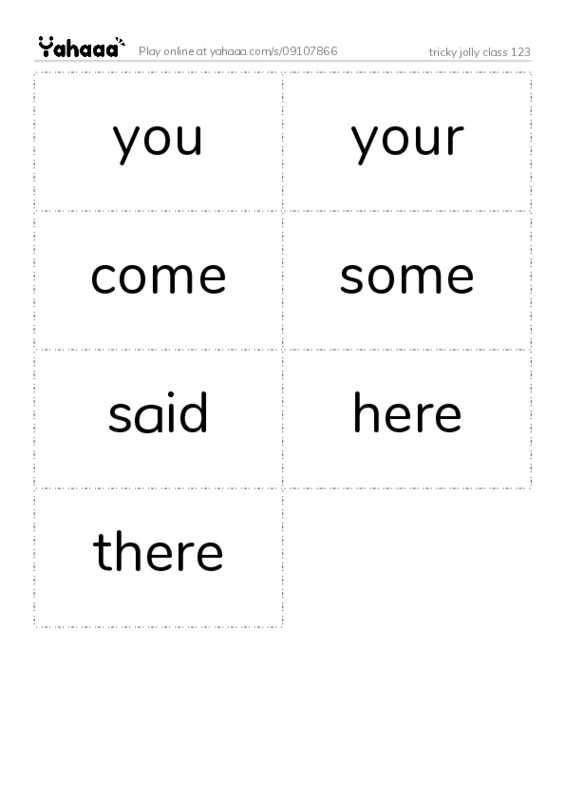 Word flashcards worksheet for tricky jolly class 123