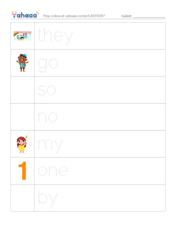 Picture and word rows worksheet for tricky jolly class 456