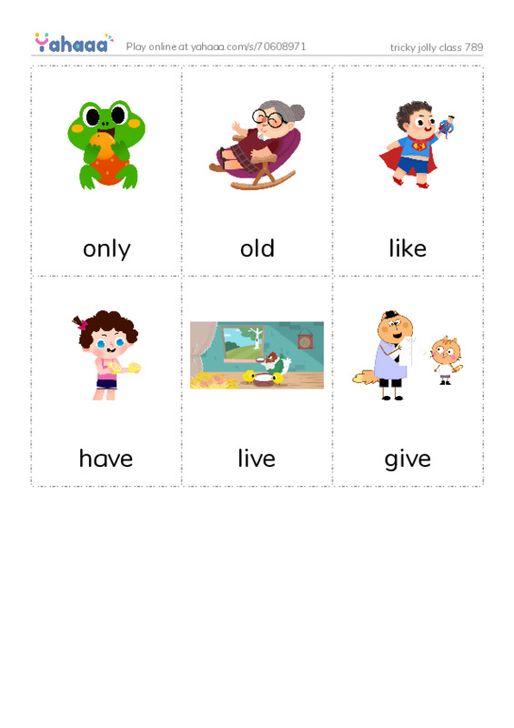 Picture flashcards worksheet for tricky jolly class 789