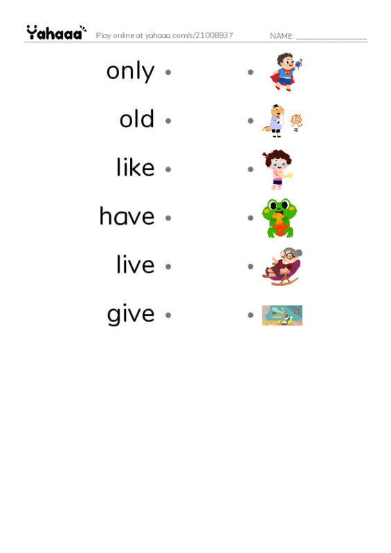 Draw a line to match worksheet for tricky jolly class 789