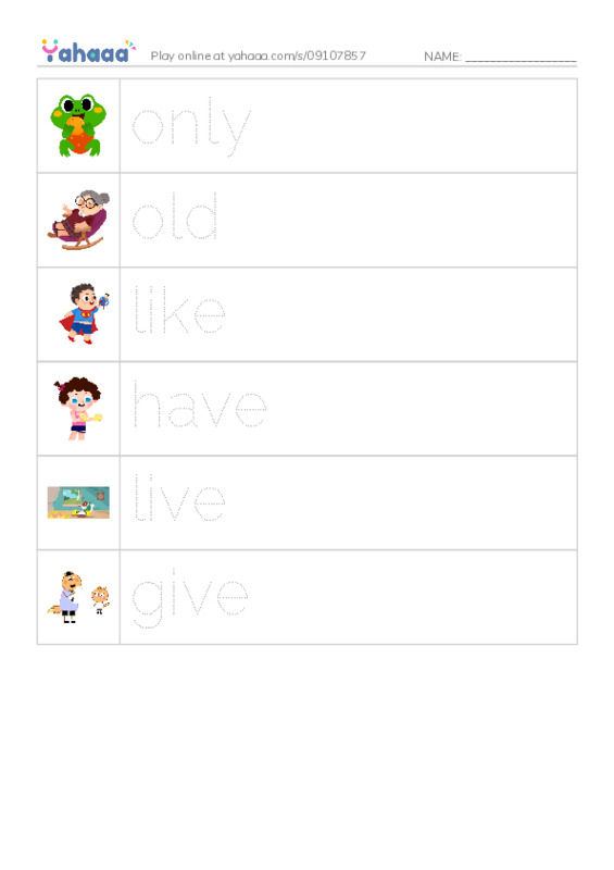 Picture and word rows worksheet for tricky jolly class 789