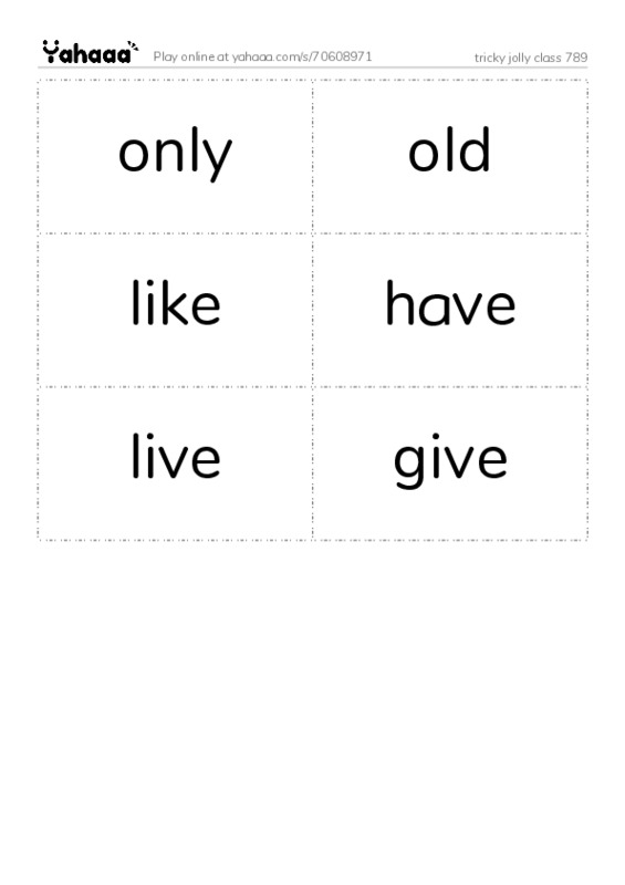 Word flashcards worksheet for tricky jolly class 789