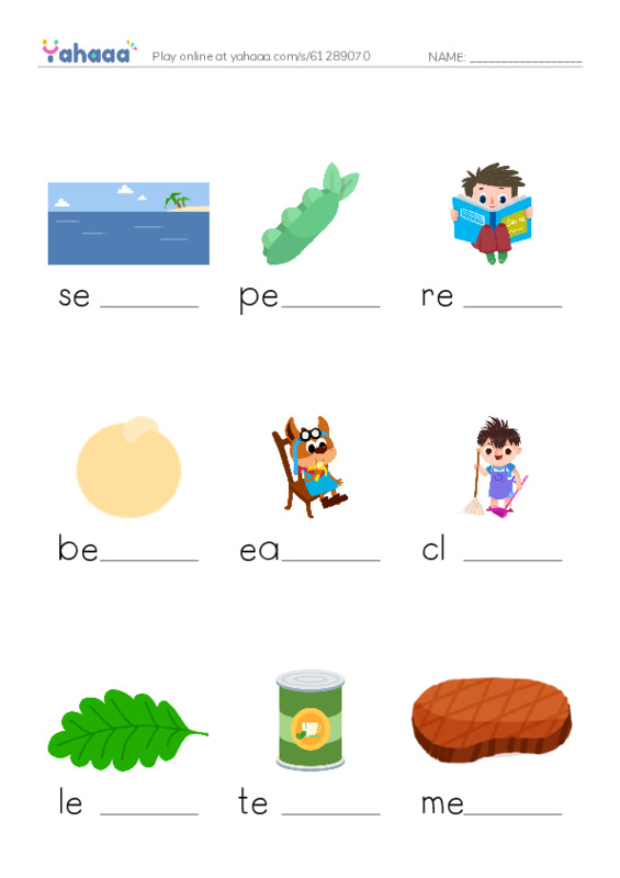 Finish the word worksheet for ea, ee, e_e
