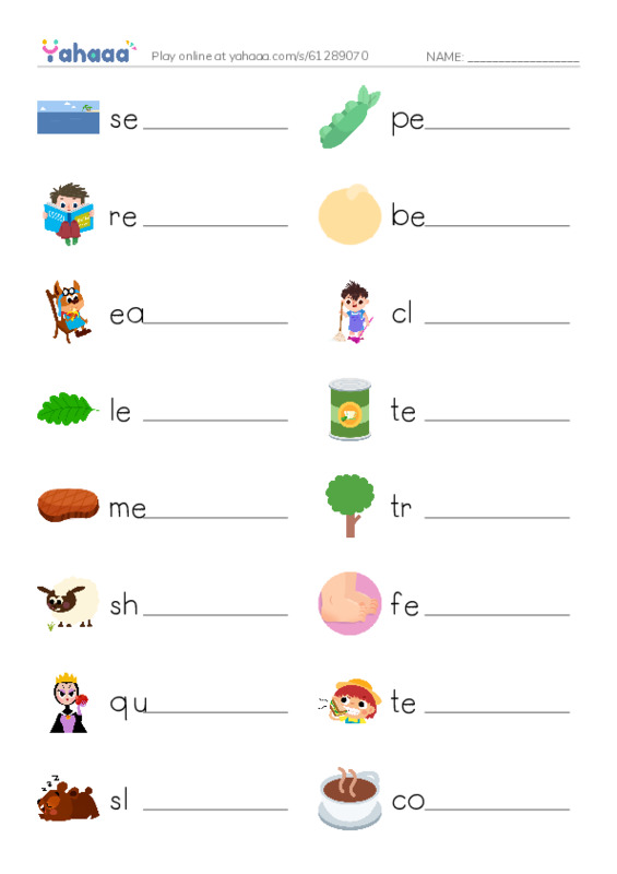 Write the word rows worksheet for ea, ee, e_e