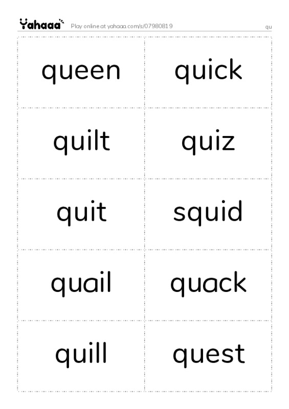 Word flashcards worksheet for qu