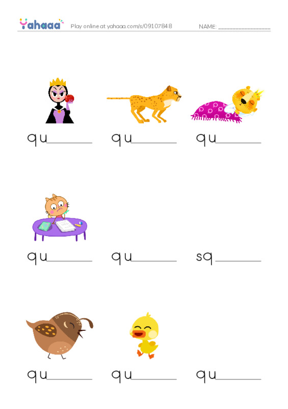 Finish the word worksheet for qu