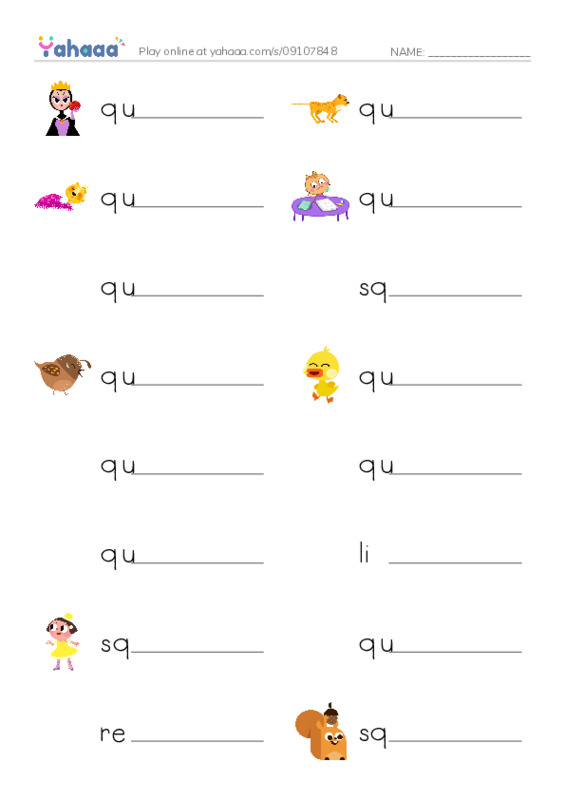 Write the word rows worksheet for qu