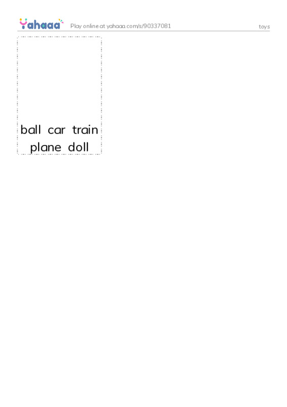 Picture flashcards worksheet for toys