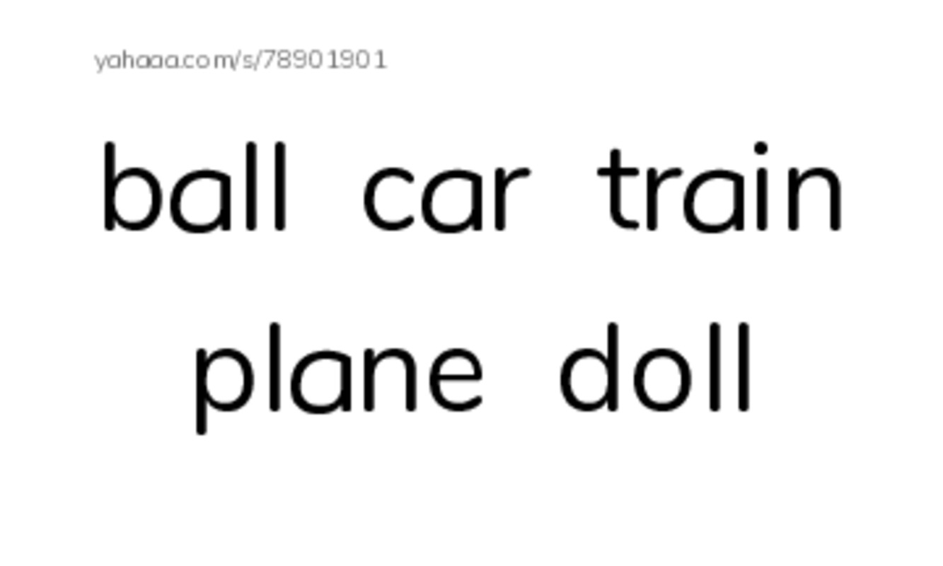 Index cards, words only worksheet for toys