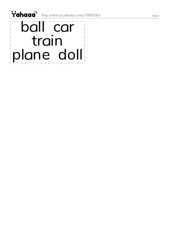 Word flashcards worksheet for toys
