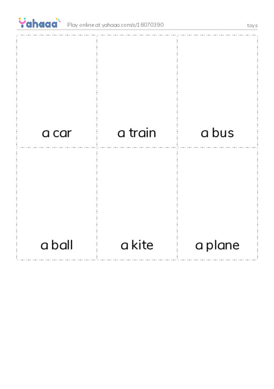Picture flashcards worksheet for toys