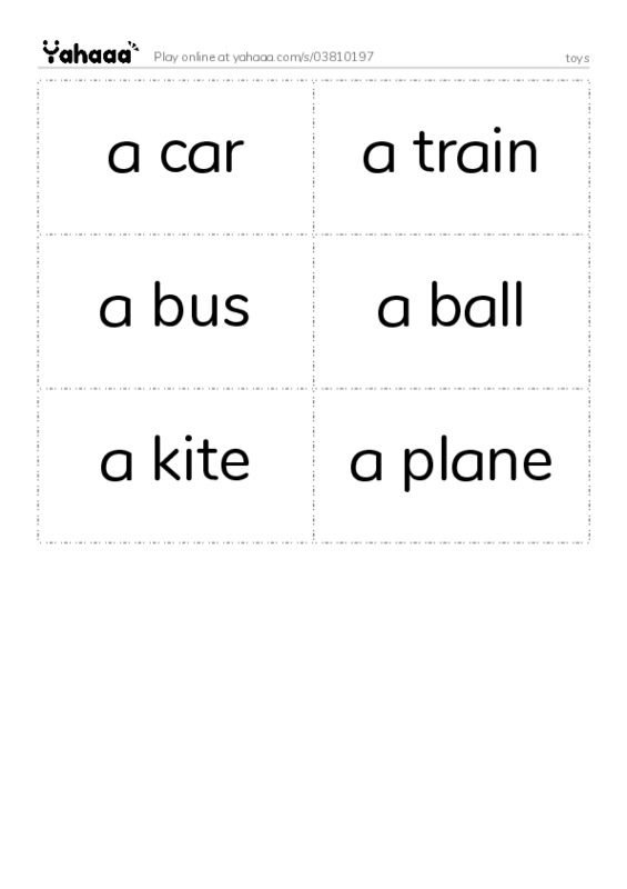 Word flashcards worksheet for toys