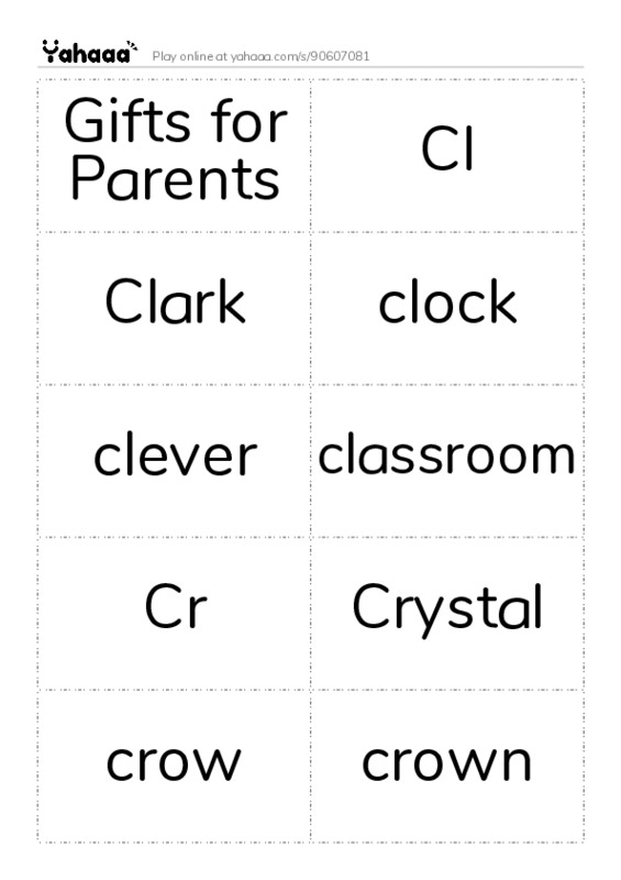 Word flashcards worksheet for Gifts for Parents, Cl, Clark and 14 more