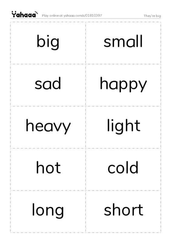 Word flashcards worksheet for They're big