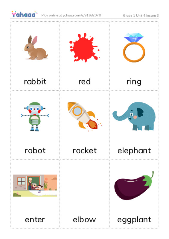 Picture flashcards worksheet for Grade 1 Unit 4 lesson 3