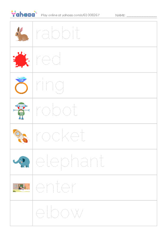 Picture and word rows worksheet for Grade 1 Unit 4 lesson 3