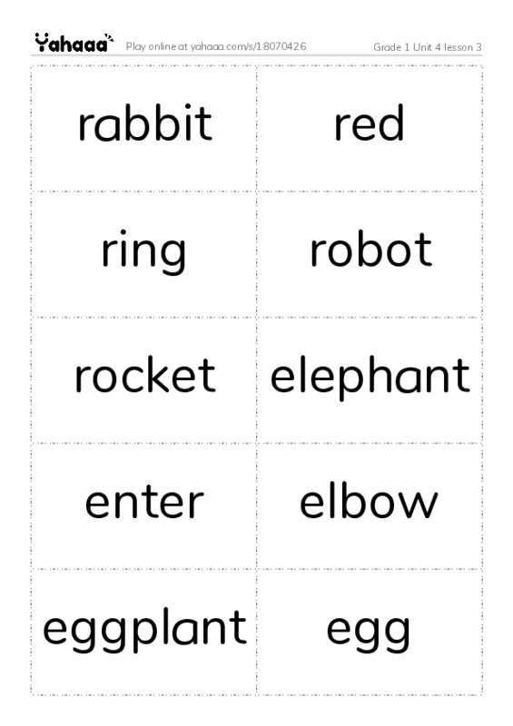 Word flashcards worksheet for Grade 1 Unit 4 lesson 3