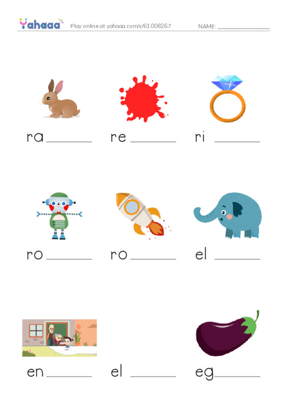 Finish the word worksheet for Grade 1 Unit 4 lesson 3