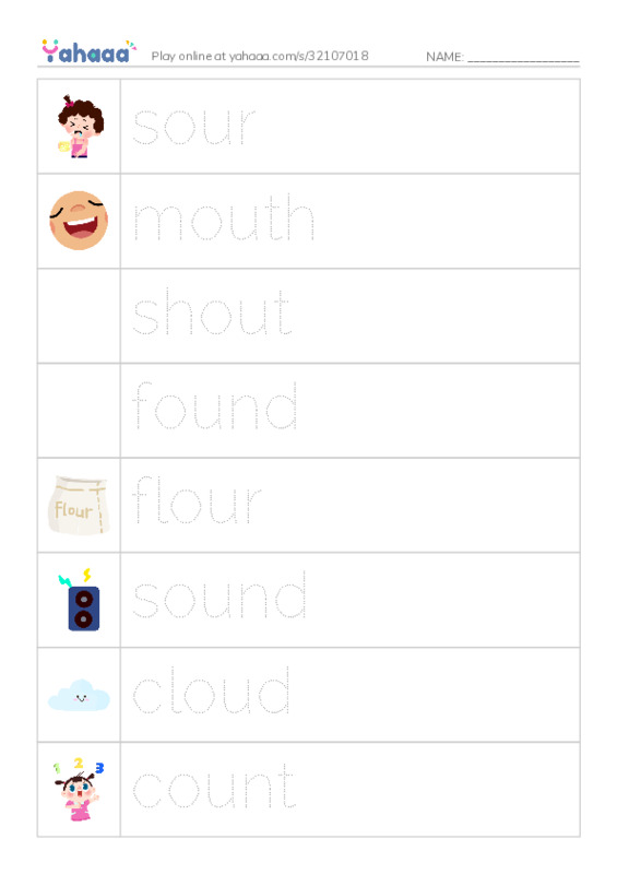 Picture and word rows worksheet for ou