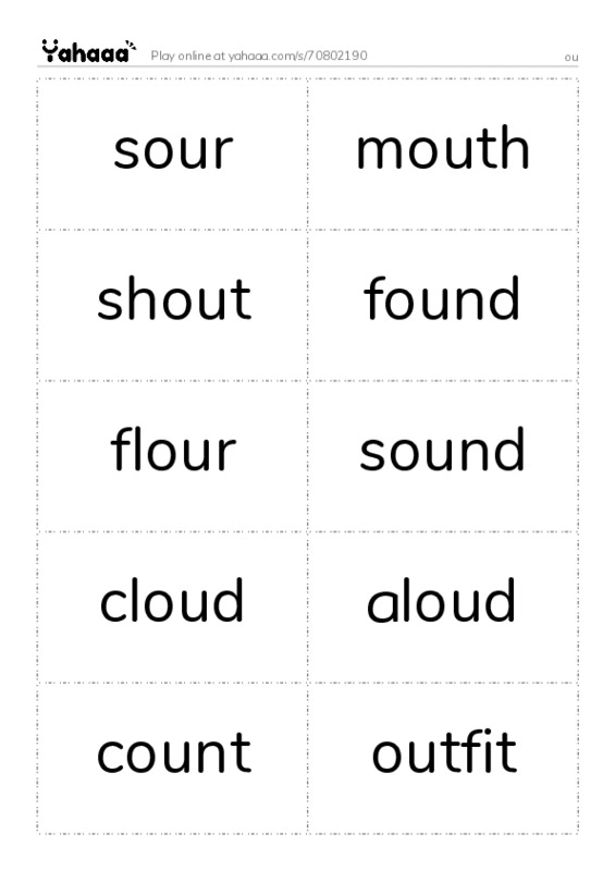 Word flashcards worksheet for ou