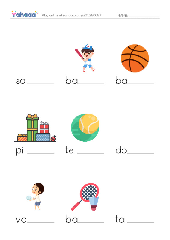 Finish the word worksheet for Do you like baseball?