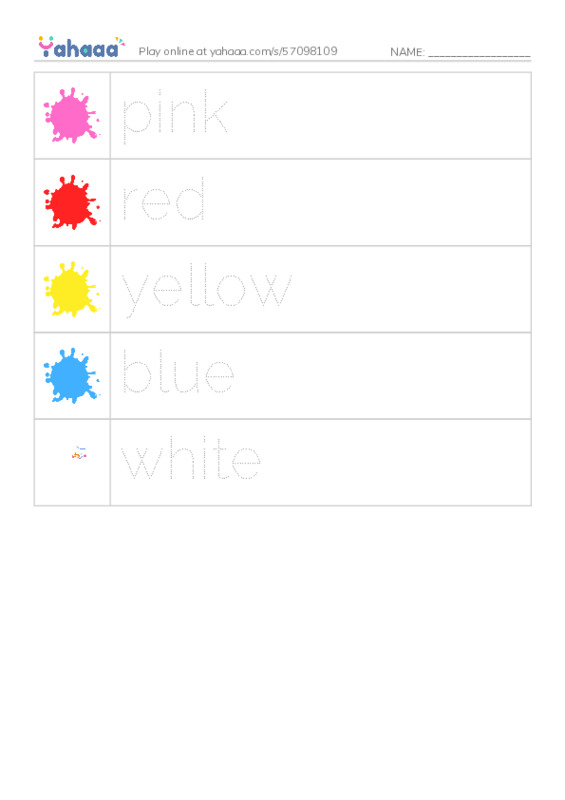 Picture and word rows worksheet for Color