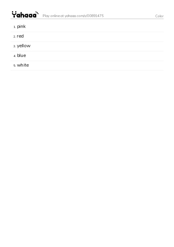 Word list with meanings worksheet for Color
