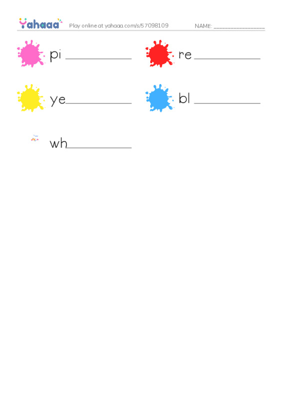 Write the word rows worksheet for Color