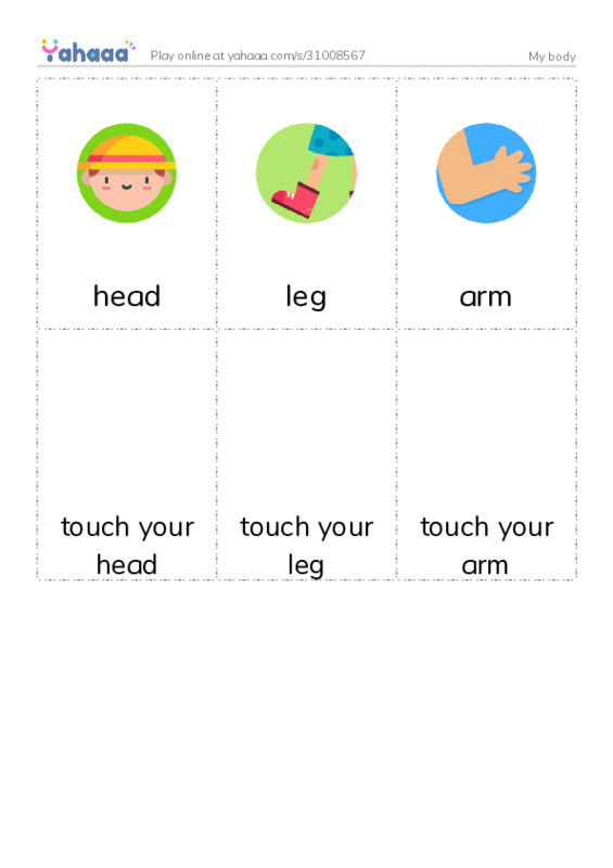 Picture flashcards worksheet for My body