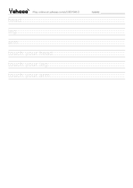Handwriting lines worksheet for My body