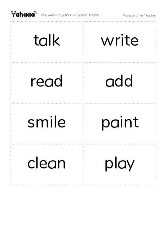 Word flashcards worksheet for Maria and her Teacher