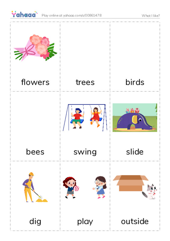 Picture flashcards worksheet for What I like?
